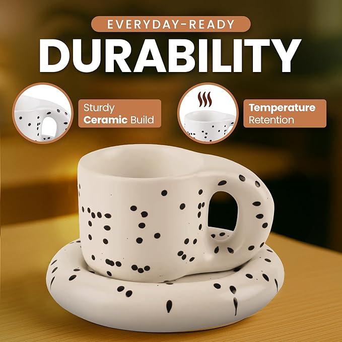 10oz Nordic Ceramic Coffee and Tea Mug – Cute Cup and Saucer Perfect for Coffee Lovers Gifts and Kitchen Essentials (Purple)