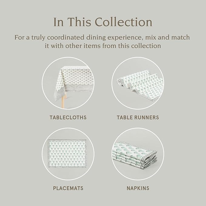 over&back Hand-Screened Tablecloth - Dining Table Cover - Each Tablecloth is Unique - 100% Cotton - Machine Washable - Kitchen and Home Decor - Green Flower - 70x108