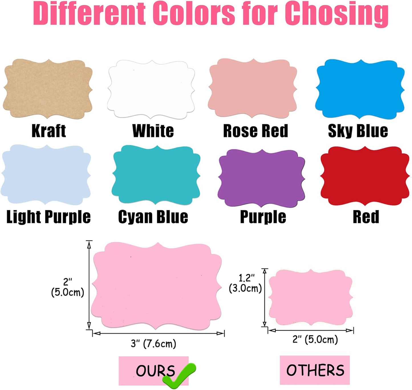 2 x3 Pink Label Stickers, Self-Adhesive Gift Tag Stickers, Write on Blank Labels for Essential Oil Bottles, Gifts, Name Tags, Fancy Shapes 200PCS