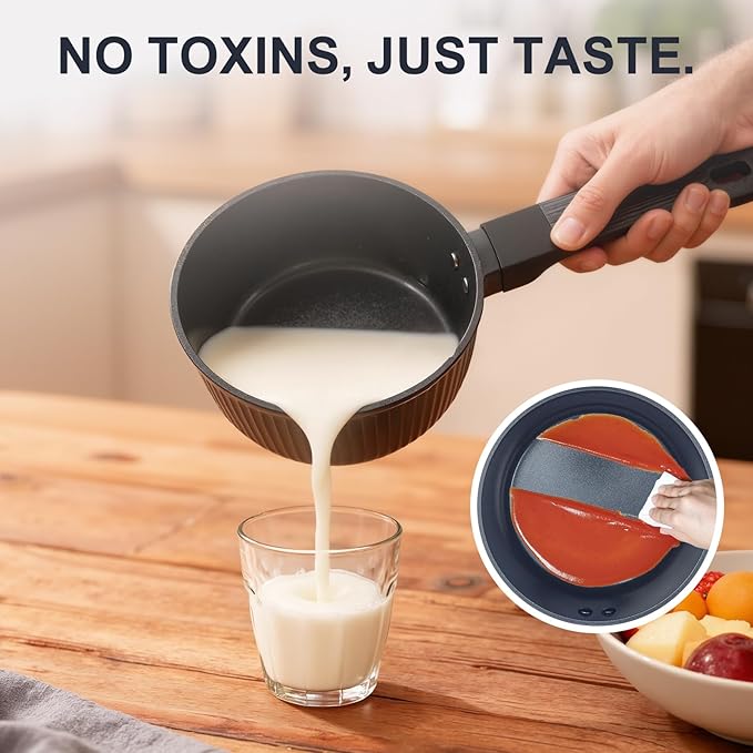 Non-Toxic Ceramic Cookware Set, 3-Piece Black Pots and Pans Set Non Stick, PFOA & PTFE Free, For All Stovetops Induction, Dishwasher Safe with Stay-Cool Handles