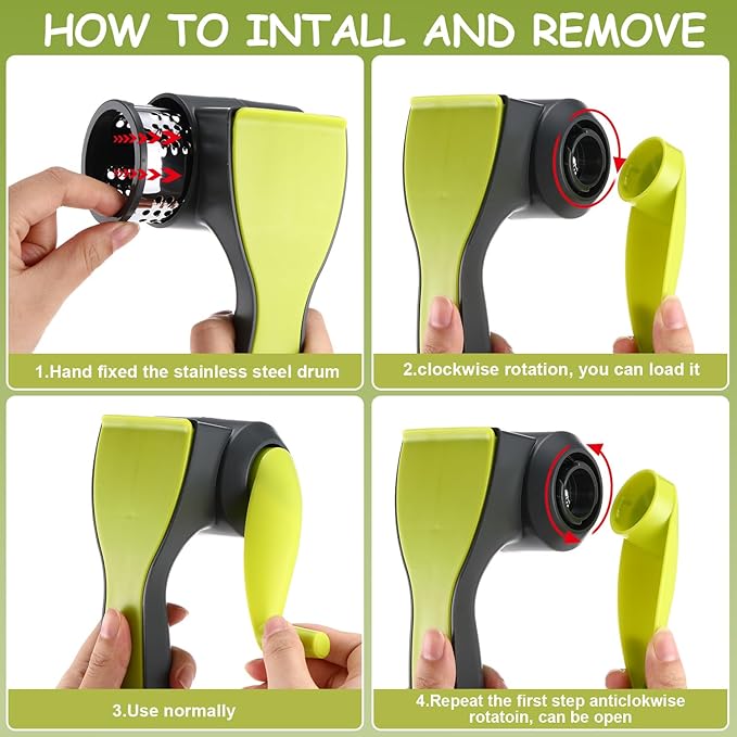 Boao Rotary Cheese Grater Manual Handheld Cheese Grater with Stainless Steel Drum for Grating Hard Chocolate Nuts Kitchen Tool Christmas favors(Gray Green)