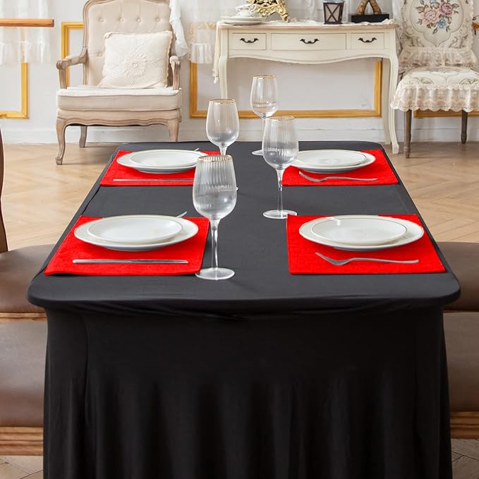 Linen Type Fabric Placemats Set of 4, Machine Washable, Heat Resistant, Wrinkle Free Thick Polyester Kitchen Place Mats for Dining Table (Red)