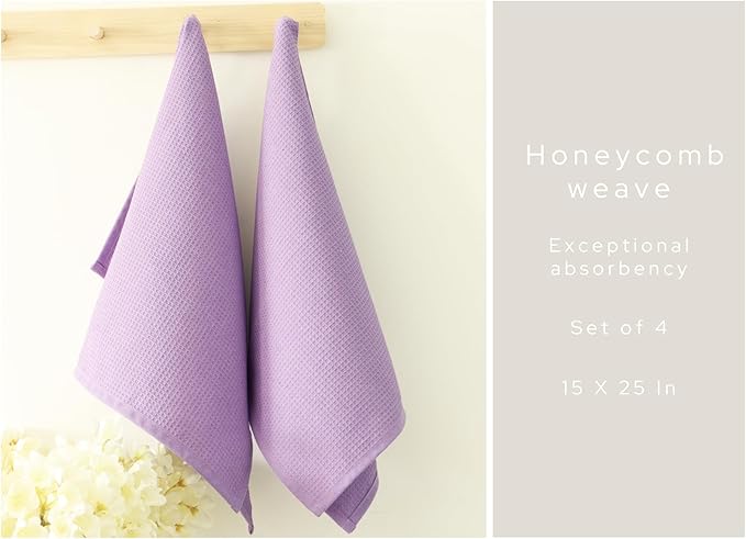 PurpleEssences Waffle Weave Kitchen Towel, 100% Cotton, 15x25 Inches, with Hanging Loop Ultra Soft Absorbent Quick Drying Dish Cloth, Tea and Hand Towels, 6 Pack - Christmas Holiday Winter - Lavender