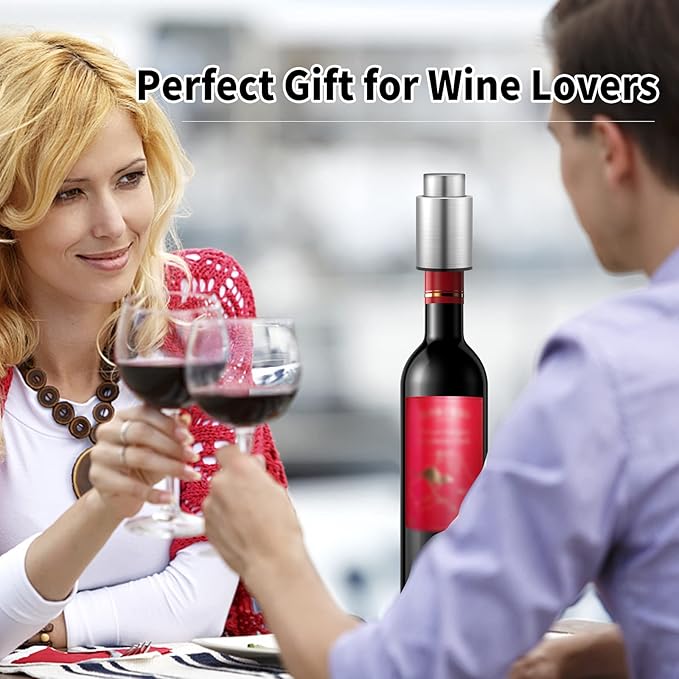 Wine Bottle Stoppers，2-in-1 Vacuum Wine Stopper，Stainless Steel Wine Savers, Reusable Wine Preserver, Vacuum Pump Corks Keep Wine Really Fresh, Best Gift Accessories,Hanlomele(1 Pack)