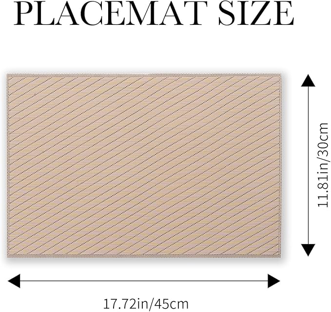 BACKTOEDEN Placemats Set of 6 Heat Resistant Washable Wipeable Placemat Woven Non-Slip Foldable Vinyl/Plastic Place Mats Indoor/Outdoor Mat Kitchen Dining Table Pad, Khaki Twill