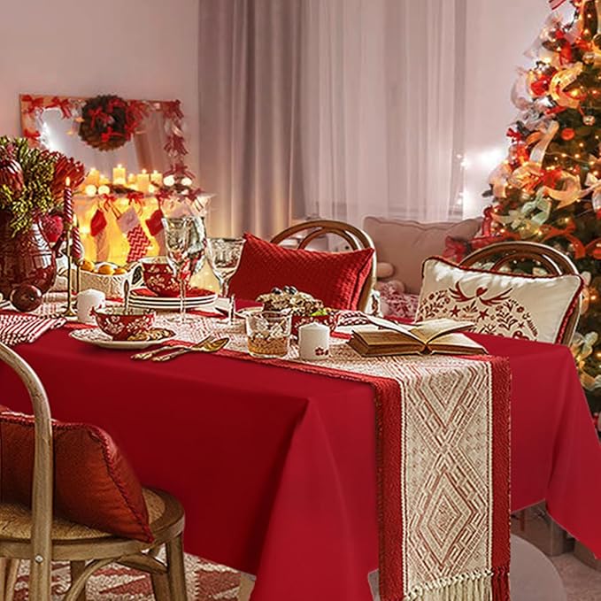 sancua Rectangle Tablecloth - 70 x 90 Inch - Stain and Wrinkle Resistant Washable Polyester Table Cloth, Decorative Fabric Table Cover for Dining Tables, Buffet Parties, Christmas Red