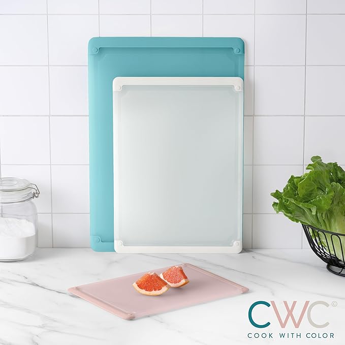 COOK WITH COLOR Extra Large Cutting Board Set, Jumbo-Sized Boards with Rubber Border for Enhanced Cooking Experience, 3-Piece, Teal