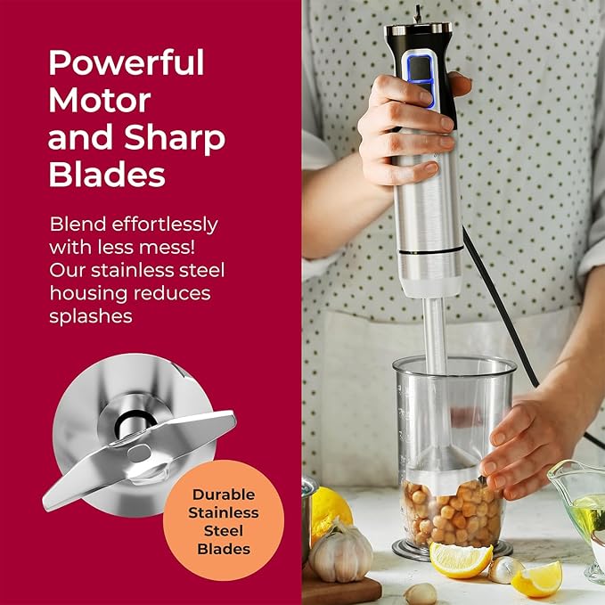 Mueller Immersion Blender Handheld - 8 Speed Stainless Steel Electric Hand Blender, 3 in 1 Emulsion Blender Handheld with Turbo Mode, Stick Blender Emulsifier for Kitchen for Soup, Smoothie, Puree