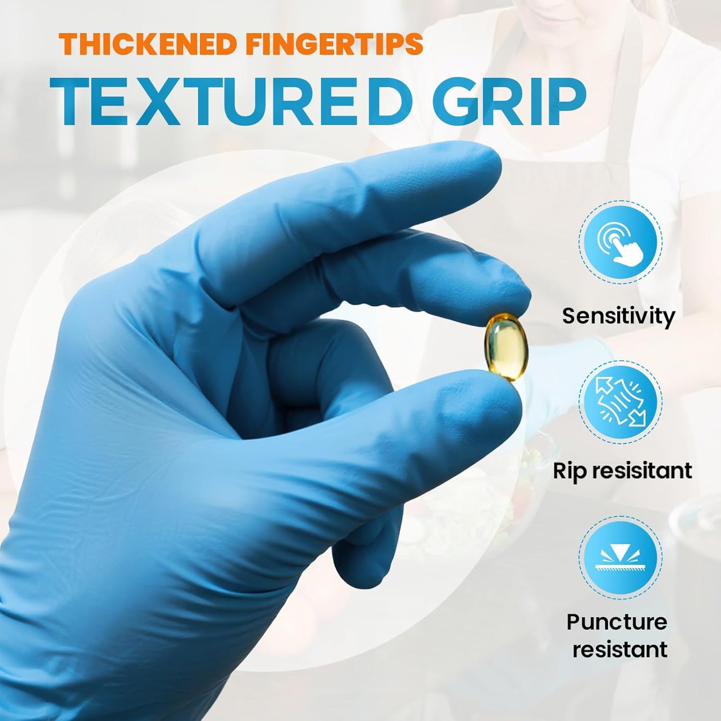 6 mil Disposable Nitrile Gloves, Heavy Duty Disposable Gloves, Cooking Glove, Latex Free, Powder Free (Blue of 100, Medium)