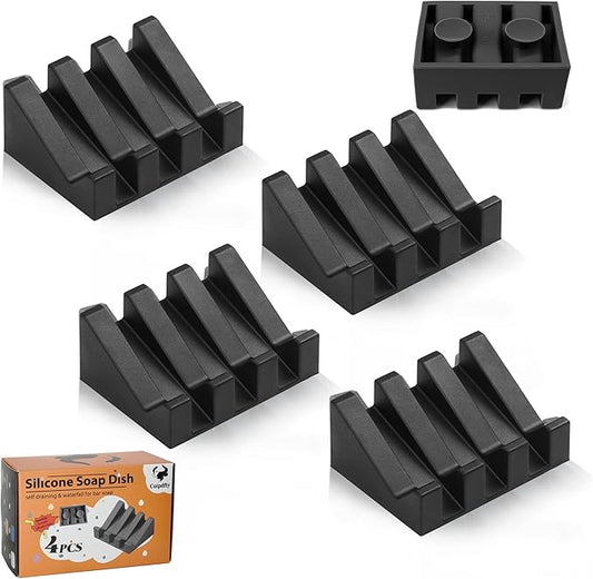 Self Draining Soap Dish,Silicone Suction Cup Soap Holder, Bathroom Soap Dish for Bar Soap,Can Extend Soap Life,Bathroom, Bath Tub, Kitchen Sink (4, Black)