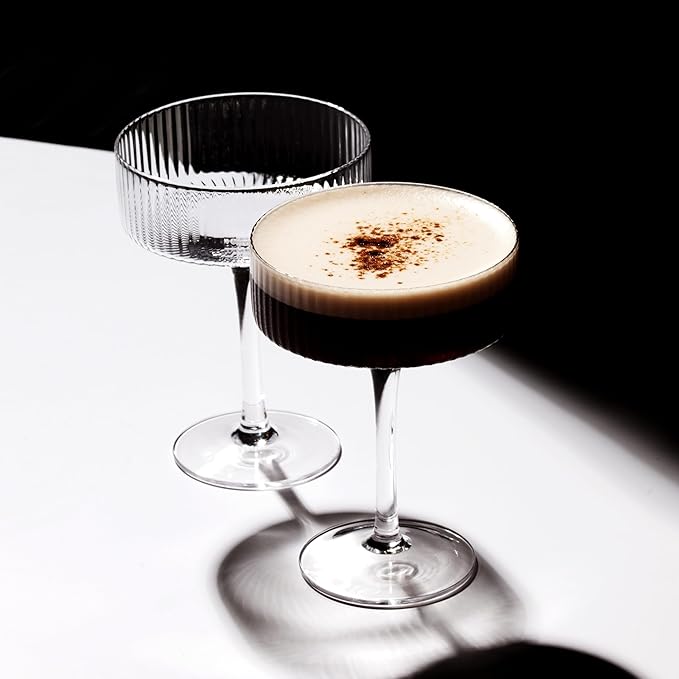 LEMONSODA Ribbed Martini Coupe Glasses - Classic Barware for Espresso Martini, Manhattan, Cosmopolitan – Handcrafted Luxury Glassware for Home Entertaining (Ribbed 9.5oz, Set of 24) (2267)