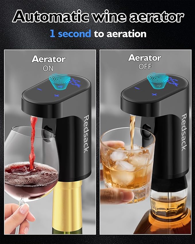 Smart Digital Wine Dispenser for Home Bar & Electric Aerator with Auto Stop, 1-999ML Quantitative Pour & Hands-Free Sensor for Wine, Whiskey, Spirits - Ideal Gift for Men, Dad, Him (Black)