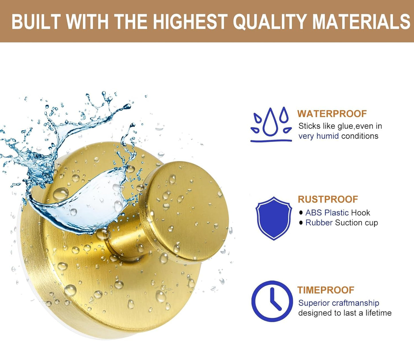 ZESLMG Suction Cup Hooks for Shower Wall, Door Wreaths, Removable Inside Shower Towel Hooks for Bathroom Window Glass Kitchen- Bath Robe Loofah Suction Hooks for Hanging More Surfaces (Gold, 2 Pack)