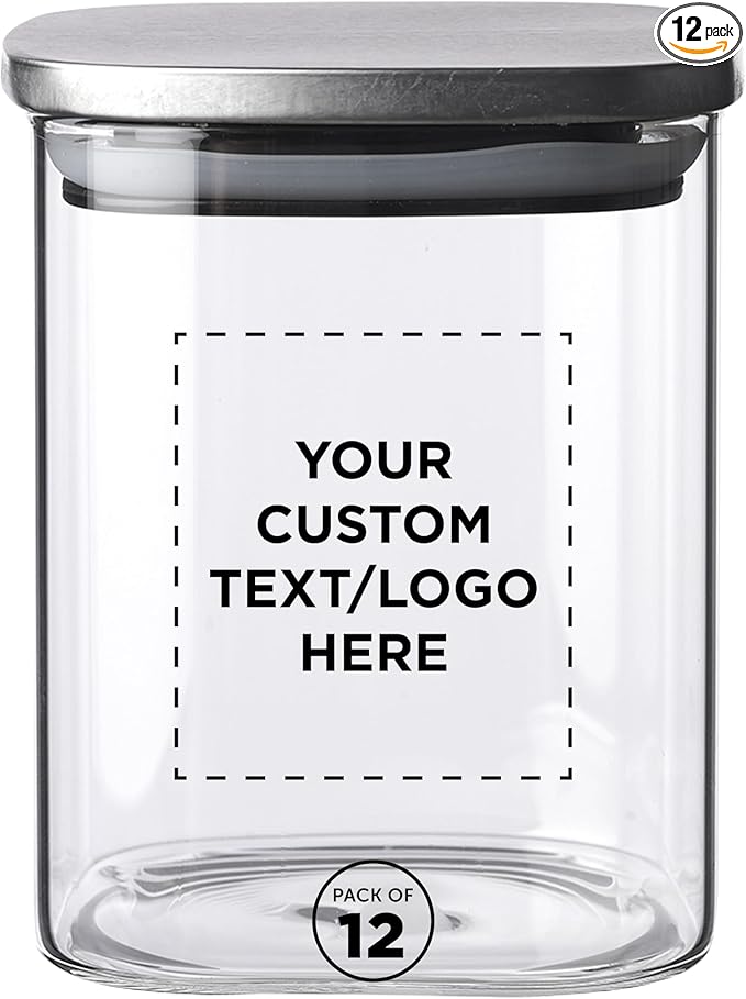 DISCOUNT PROMOS Custom Branson 30 oz. Square Storage Jars Set of 12, Personalized Bulk Pack - Durable Kitchen Organization, Home Decor Essentials, Food Storage Solutions - Clear