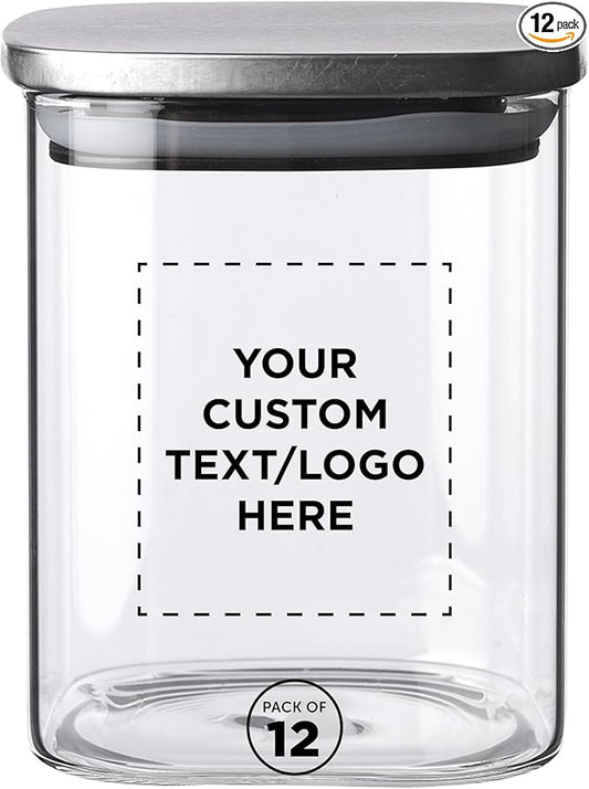 DISCOUNT PROMOS Custom Branson 30 oz. Square Storage Jars Set of 12, Personalized Bulk Pack - Durable Kitchen Organization, Home Decor Essentials, Food Storage Solutions - Clear