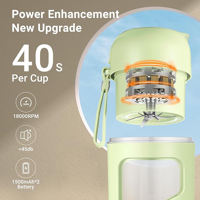 AMZCHEF Portable Blender, Strong Cutting Power with 10-Blade,Type-C Rechargeable,Vacuum Personal Size Mini Blender for Shakes and Smoothies, BPA free, for Sports, Travel, Hiking