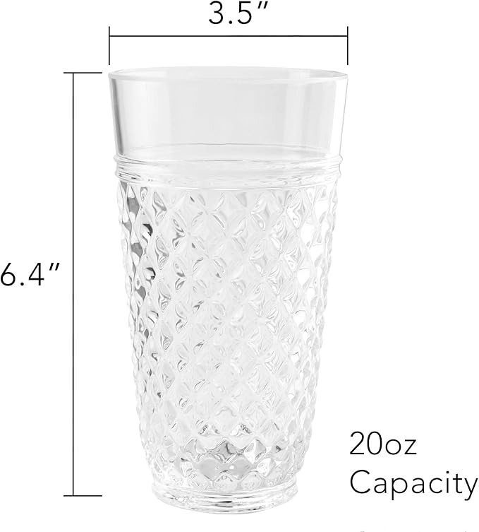 PG Plastic Drinking Glasses 20oz - Set of 4 Clear Acrylic Water Glasses - Plastic Tumblers, Safe & Reusable, Drinkware for Indoor & Outdoor Glassware