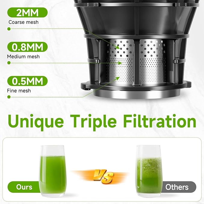 Cold Press Juicer, 5.8" Wide Feed Chute, 400W Slow Masticating Juicer Extractor Supports High Juice Yield, Whole Vegetables & Fruits, Dark Grey