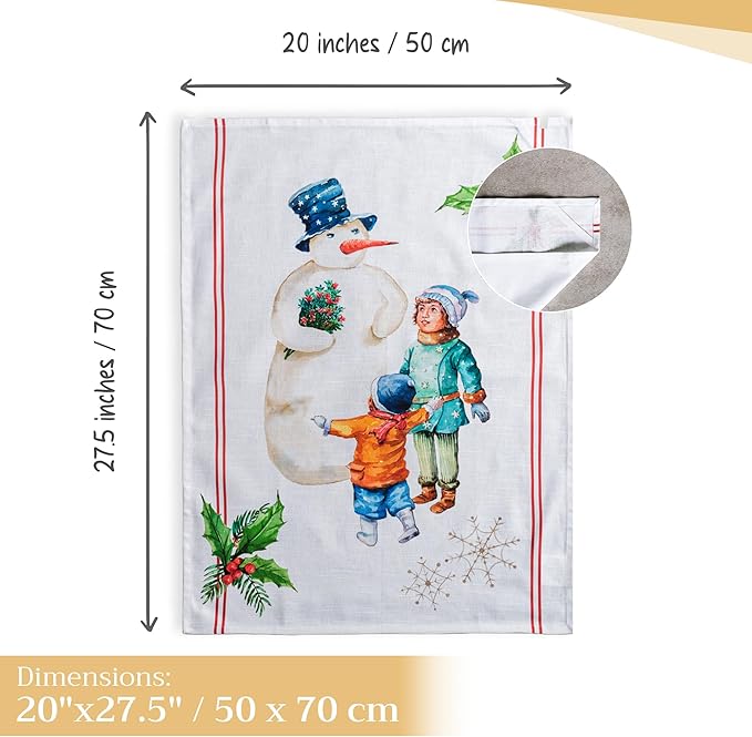 Maison d' Hermine Kitchen Towels Set of 3 100% Cotton 20" x 27.5" Reusable Cloth Tea Dish Towels Absorbent with Hanging Loop for Kitchen Dining Thanksgiving Christmas Decorations (Chromo)