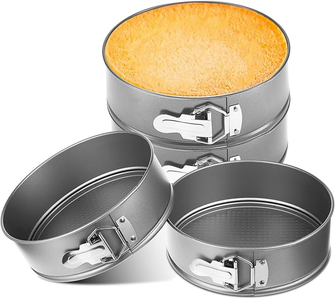 4 Pcs 8 Inch Non Stick Springform Pan with Removable Bottom Carbon Steel Round Springform Cheesecake Pan with Stainless Steel Spring Buckles for Baking Kitchens Restaurant(Gray)