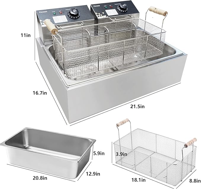 Electric Deep Fryer 22.6L/24QT Stainless Steel Large Capacity Commercial Fryer with Basket, 3400W 110V Countertop Deep Fryer for Home Kitchen and Restaurant Use withTemperature Control
