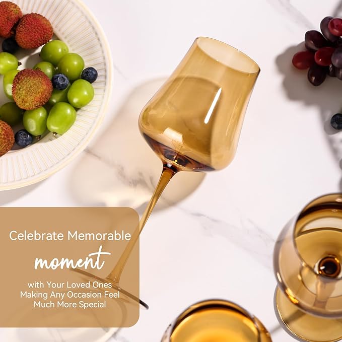 Amber Wine Glasses Set of 6-18oz Hand Blown Colorful Wine Glasses Unique Gift for Birthday,Wedding, housewarming