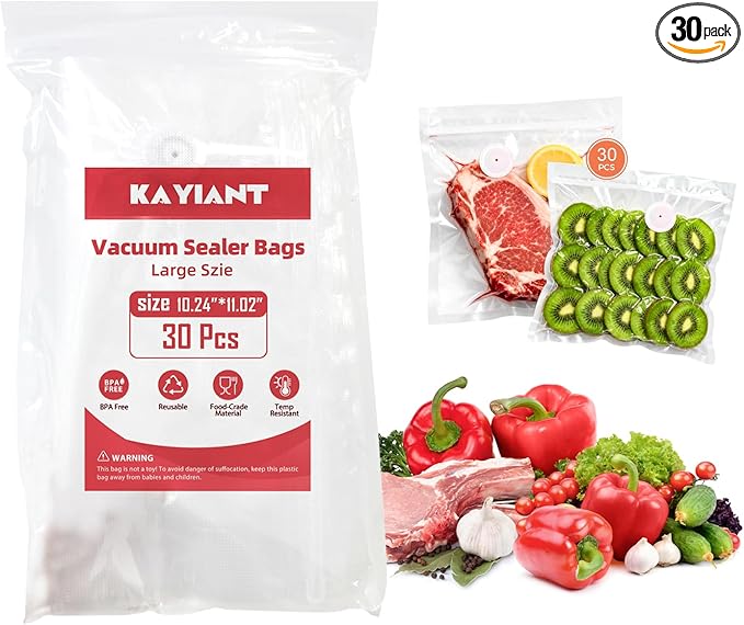 Vacuum Sealer Bags Large Size 10 x 11 Inch 30 Bags, Food Storage, BPA Free, Food Saver, Meal Prep,Sous Vide, Heavy Duty, Airtight