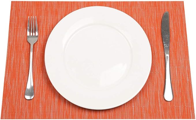 SHACOS Orange Placemats Set of 6 Woven Vinyl Place Mats for Dining Table Indoor Outdoor Wipe Clean Table Mats Thanksgiving Holiday Party Banquet Buffets Table Decor (6, Orange)