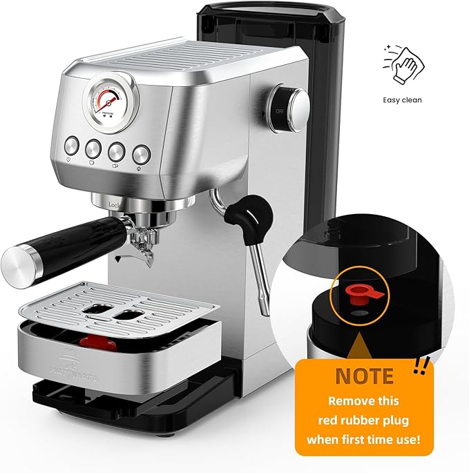 Espresso Machine 20 Bar, Espresso Coffee Maker with Professional Milk Frother Steam Wand for Cappuccino & Latte, 49oz Removable Water Tank for Home, Stainless Steel