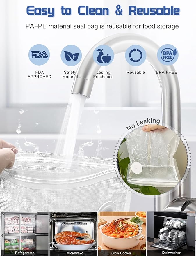 WanshengLe Vacuum Sealer, Handheld Vacuum Sealer for Food, Compact Vacuum Sealer Machine with 30 Reusable Sous Vide Bags for Preservation, Portable Food Sealer, Fresh & Save Meal Prep, White