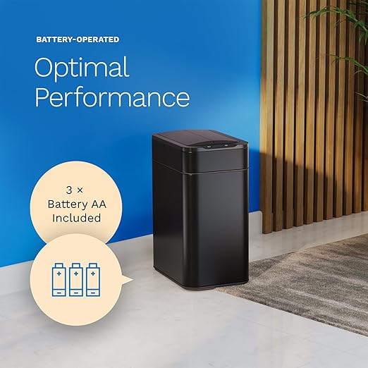 hOmeLabs - 13 Gallon Kitchen Trash Can - Retractable Automatic Sensor Butterfly Lid, Space-Saving Design, Easy to Clean, Battery-Operated with Batteries Included - Matte Black