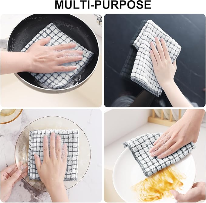 Kitinjoy Cotton 8 Pack Terry Kitchen Dish Cloths, 12 x 12 Inches Super Soft and Absorbent Dish Rags, Quick Drying Dish Towels for Washing Dishes, Grey
