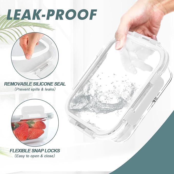 KOMUEE 30 oz 5 Pack Glass Meal Prep Containers, Glass Storage Containers with Lids - Dishwahser, Microwave, Oven and Freezer Safe, White