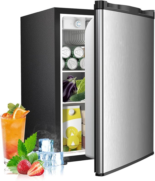 2.56 Cu.ft Compact Refrigerator with Reversible Single Door, Silver
