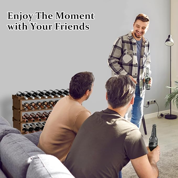 Bambloom Wine Rack Freestanding Floor, Wooden Stackable Bottle Storage Rack for Kitchen,Cellar. 36 Bottles Wine Holder Display Shelves for Champagne(Walnut)