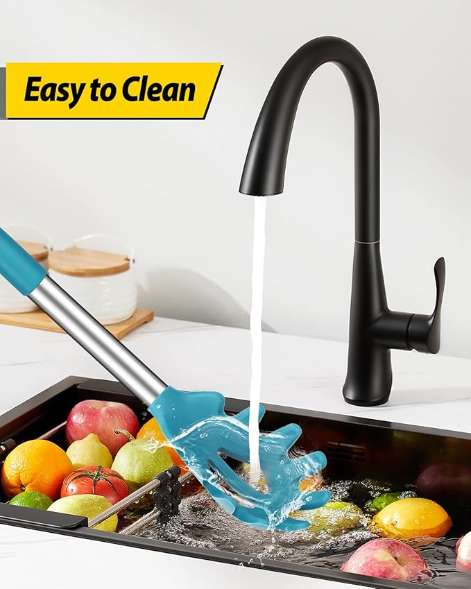 Silicone Pasta Fork and Cooking Spoon Set, Non Stick Kitchen Utensils for Cooking,Stirring,Serving Spaghetti, Soup, Sauce (BLUE)