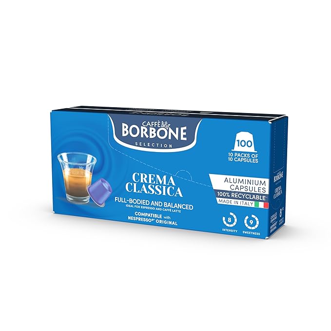Caffe Borbone Aluminum Coffee Pods Compatible with Nespresso Original Machines, Crema Classica, Medium Roast, Rich and Velvety, Genuine Italian Coffee - NOT compatible with Vertuo - 100 Count