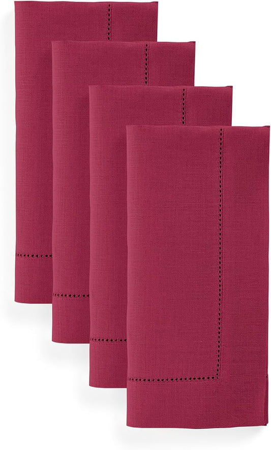 Solino Home Linen Cloth Napkins Set of 4-100% Pure Linen Beet Dinner Napkins 20 x 20 Inch for Fall, Autumn, Thanksgiving, Christmas, Winter - Classic Hemstitch, Handcrafted and Machine Washable