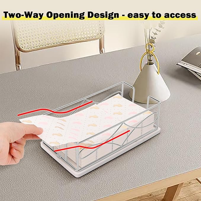 Napkin Holder with Marble Base, Guest Towel Paper Dispenser for Table, Modern Metal Napkin Stand, Ideal for All Bathroom Vanity, Kitchen Decor Accessories (Chrome, 3.2 Inch)