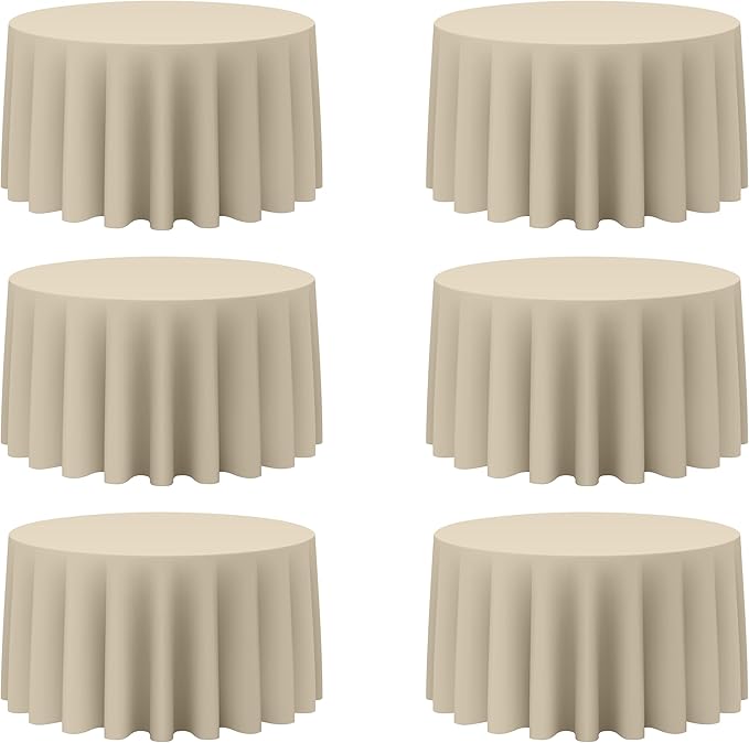BRILLMAX 6 Pack Beige Round Tablecloths 120 Inch - Circle Bulk Linen Polyester Fabric Washable Table Cloth Cover for Wedding Reception Banquet Birthday Party Buffet Restaurant