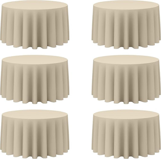 BRILLMAX 6 Pack Beige Round Tablecloths 120 Inch - Circle Bulk Linen Polyester Fabric Washable Table Cloth Cover for Wedding Reception Banquet Birthday Party Buffet Restaurant