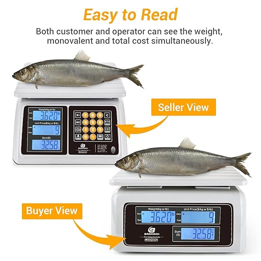 Price Computing Scale 66lb Digital Rechargeable Commercial Weight for Produce Food Meat Fruit Vegetable with Dual Large Display, Give Change Function and 5 Direct Plus Included, Not for Trade
