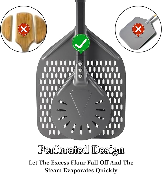 Pizza Peel 14 Inch+7 Inch, Aluminum Metal Pizza Turning Peel, Professional Pizza Spatula Paddle for Homemade Pizza