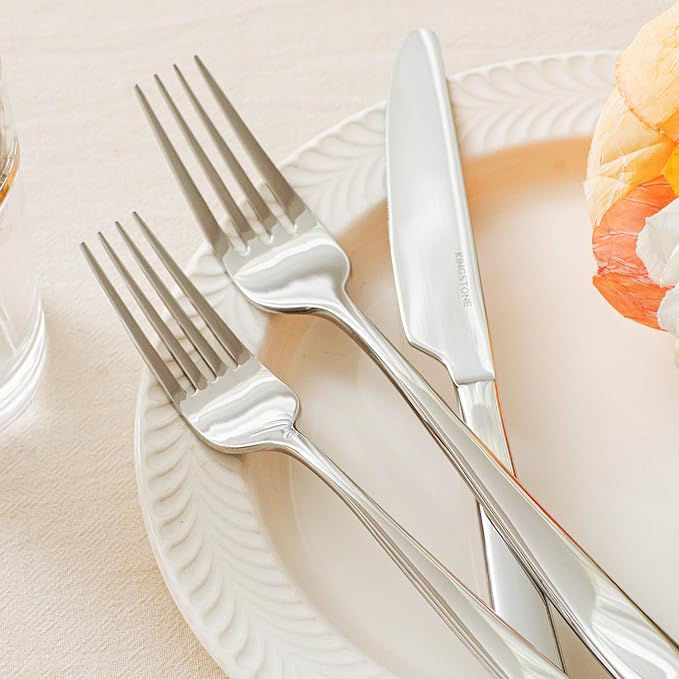 KINGSTONE Mirror Polish Silverware Set for 6, 30-Piece 18/10 Stainless Steel Flatware Set, Dishwasher Safe Cutlery Set for Wedding, Home, Restaurant, Knives Spoons and Forks Set