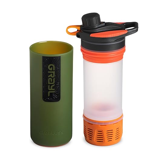 GRAYL GeoPress 24 oz Water Purifier Bottle - Filter for Hiking, Camping, Survival, Travel (Oasis Green)