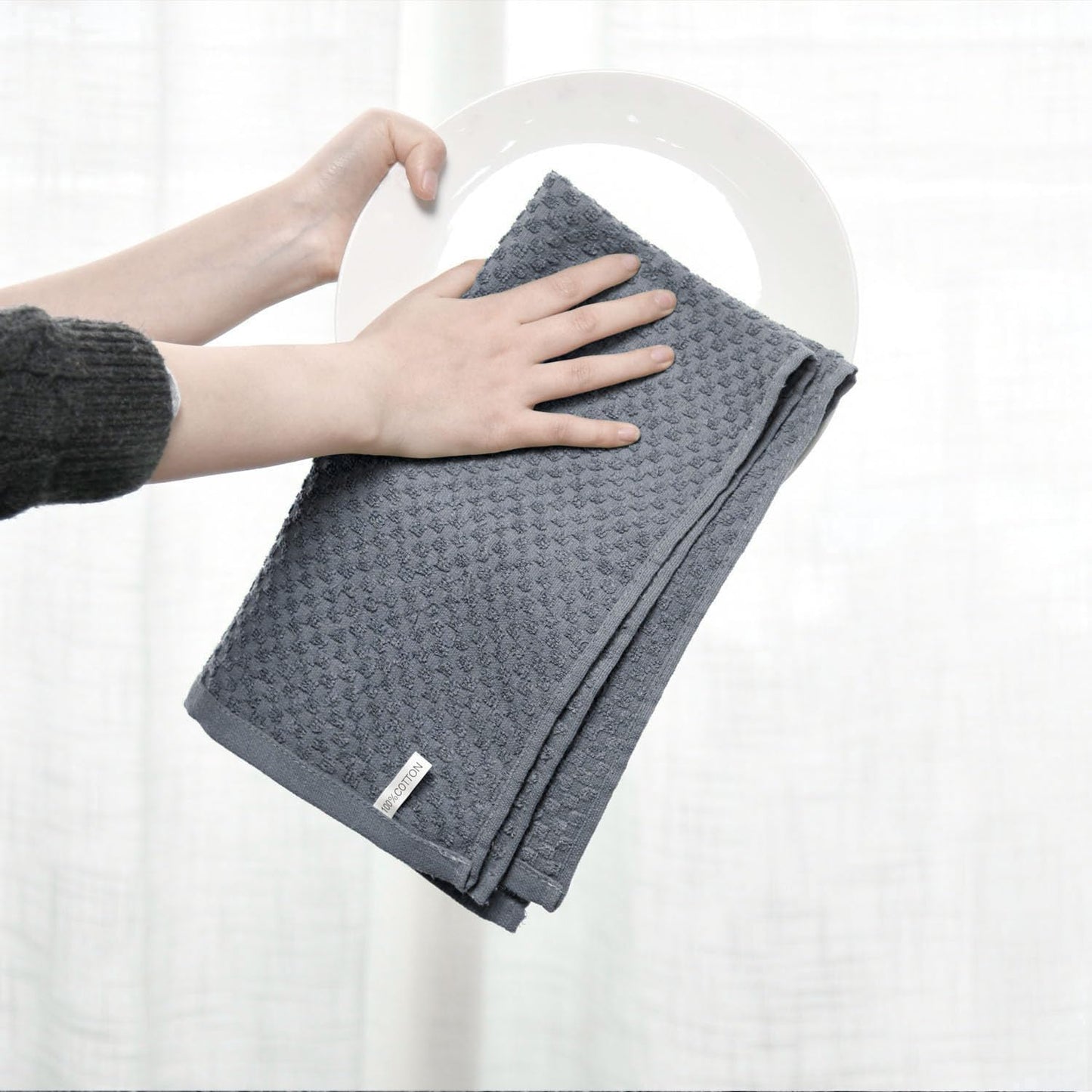 Artoid Mode Ring Spun Cotton Grey Kitchen Dish Towels, 15x25 Inch Ultra Soft Absorbent Quick Drying Household Cleaning Tea Towels Bar Towels Set of 6