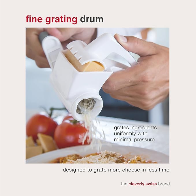 Zyliss Classic Rotary Cheese Grater - NSF Restaurant Certified Handheld Grater - Can be used for Hard Cheese, Chocolate & More - With Comfortable Handle & Easy-to-Clean Drum - White