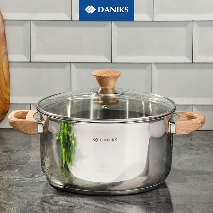 Daniks Oslo 6-Piece Stainless Steel Induction Cookware Set – Dishwasher Safe Pots with Heatproof Handles, Glass Lids, Silver