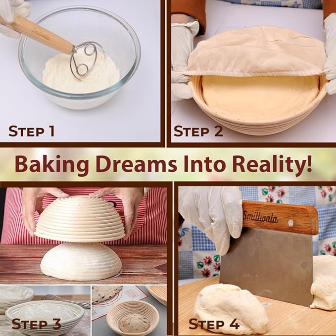 Set of 2 Banneton Bread Proofing Basket with linen Liner, 9" Round & 10" Oval bread basket with 9 Essential Bread Making Tools – Rattan Sourdough Banneton Basket Kit for Baking Enthusiasts