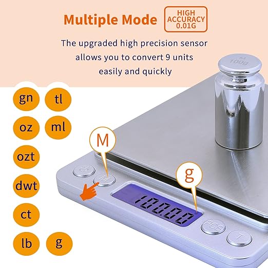 Gram Scale,Capacity 500g Accuracy 0.01g Mini Food Scales Digital Weight Grams and Oz,Small Kitchen High Precision for Espresso,Baking,Jewelry,Soap Making,Silver